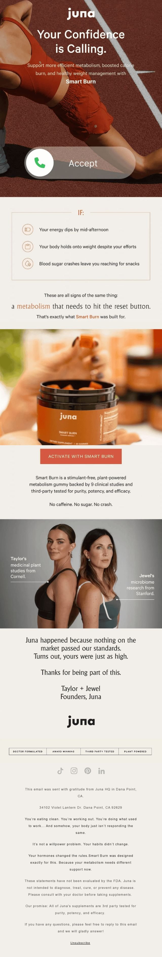 Full-length email design: a product education campaign for a supplement brand.