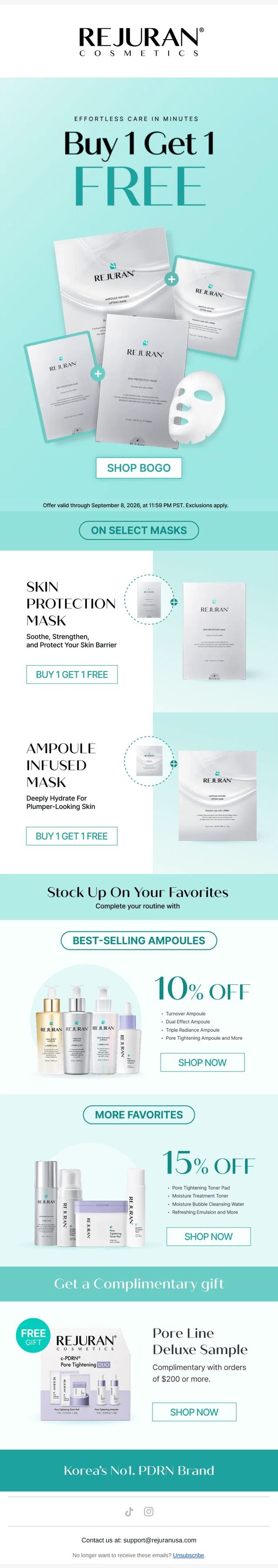 Full-length email design: a buy-one-get-one promotional campaign.